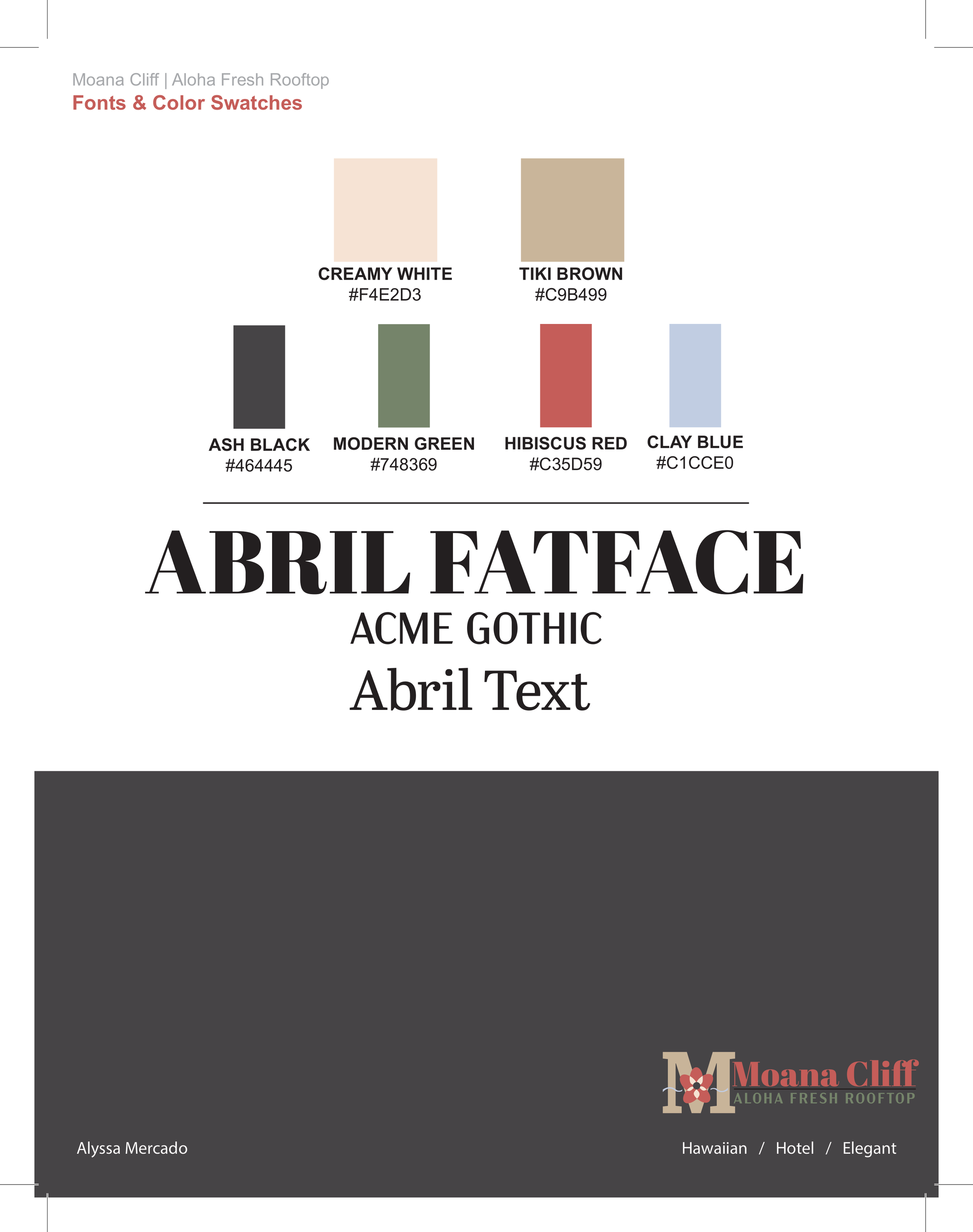 Moana Cliff Color Palette & Fonts 2021