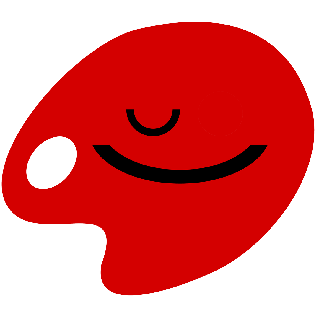Animated red paint palette with a smiling face and closed eyes.