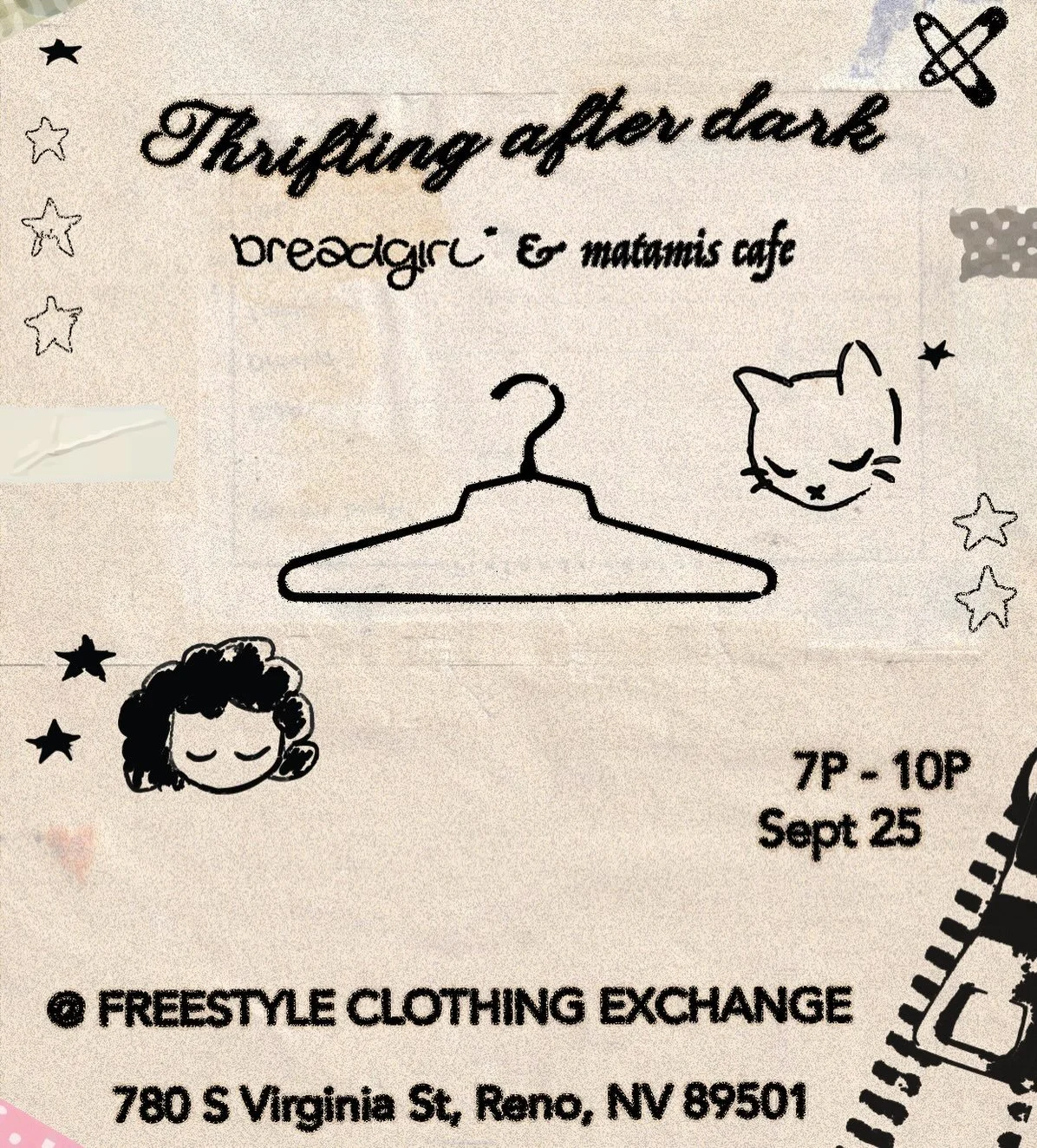 🧷 ✧˚. ᵎᵎ  THIS FRIDAY AT FREESTYLE CLOTHING EXCHANGE &thinsp;
&thinsp;
CATCH BREADGIRL* + MATAMIS CAFE FOR THRIFTING AFTER DARK .𖥔 ݁ ˖👖 ⭑☆.ᐟ&thinsp;
&thinsp;
ALONGSIDE OTHER AMAZING VENDORS FOR THRIFTING, MATCHA, PASTRIES, HAIR TINSEL + MORE ! &th