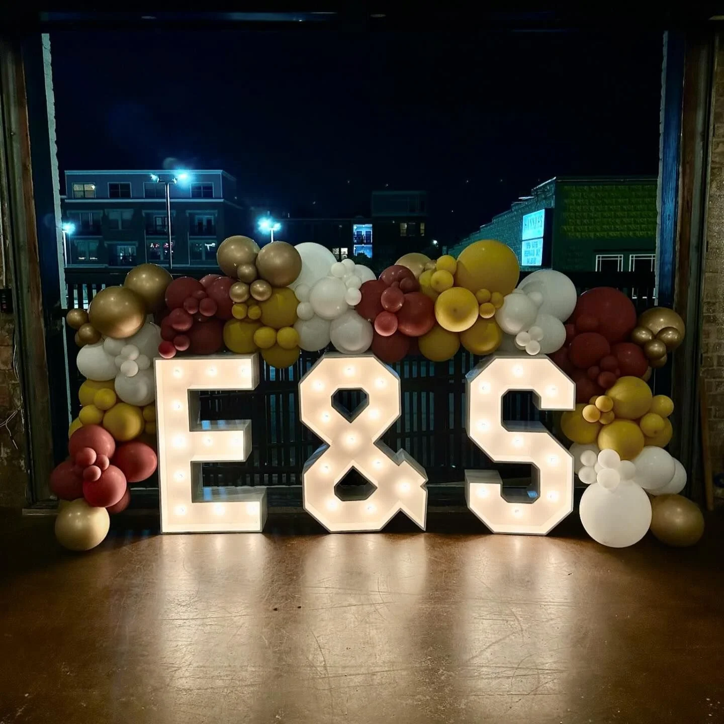 marquee letters with balloon garland