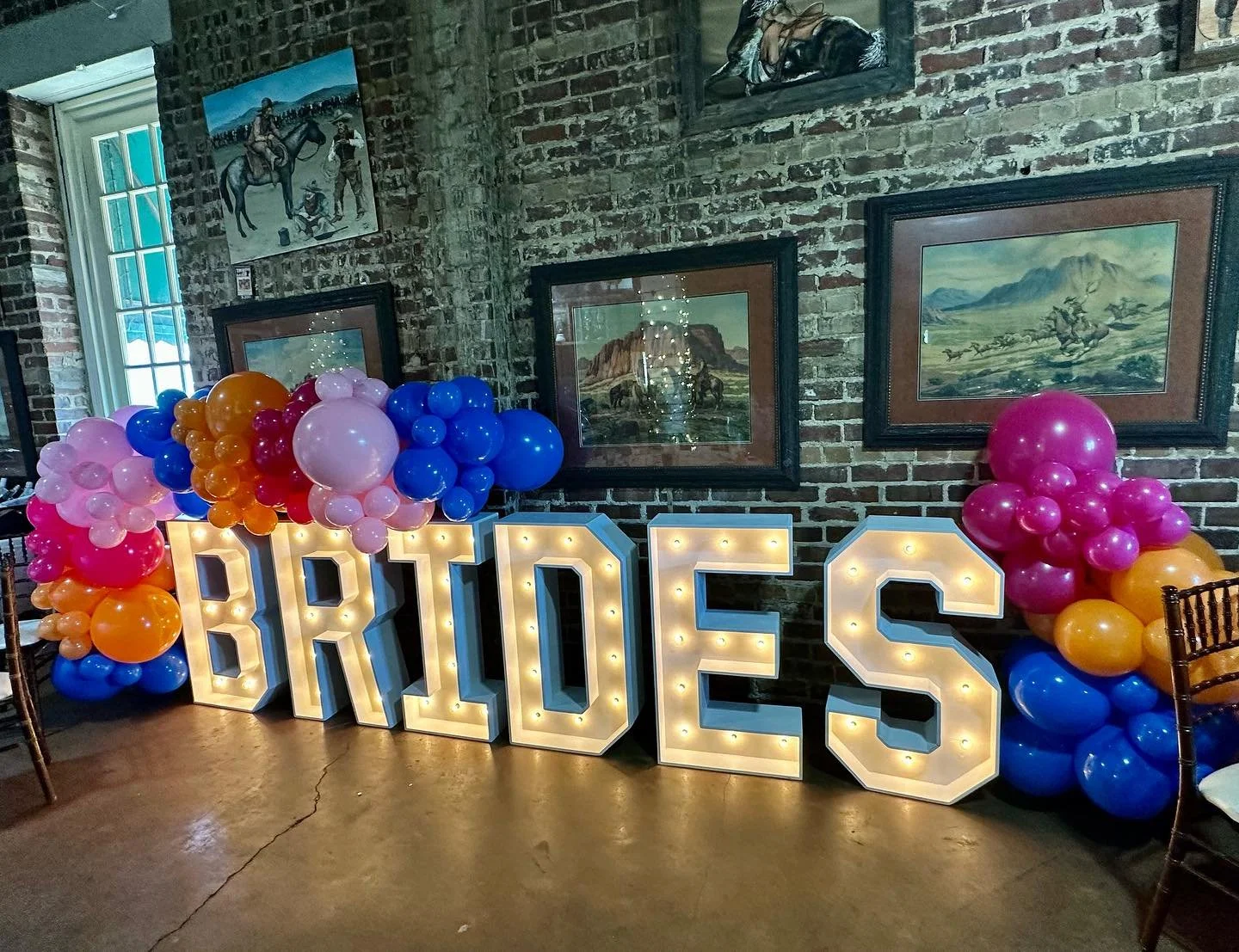 marquee letters and balloon garland/clusters