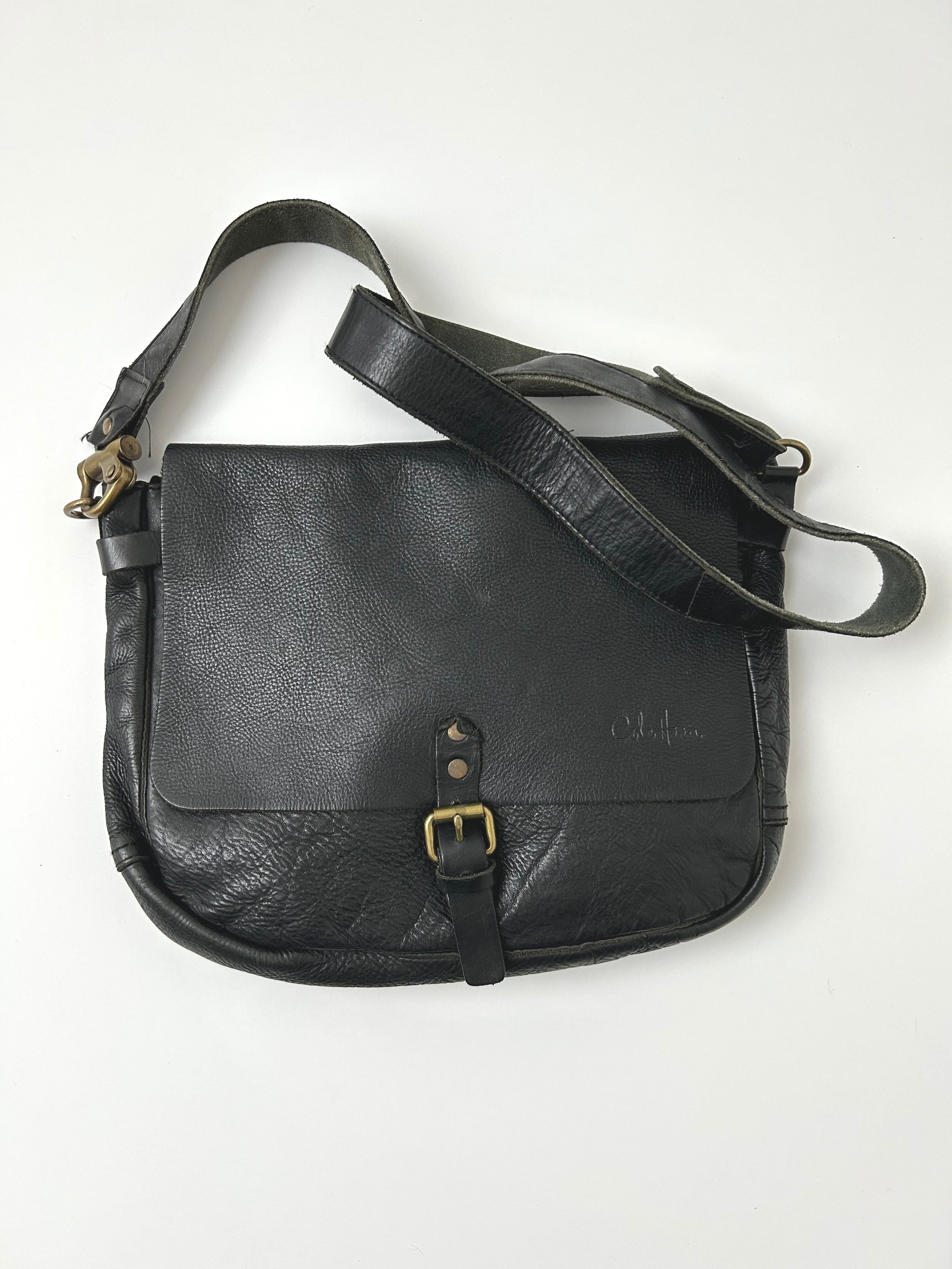 black leather satchel