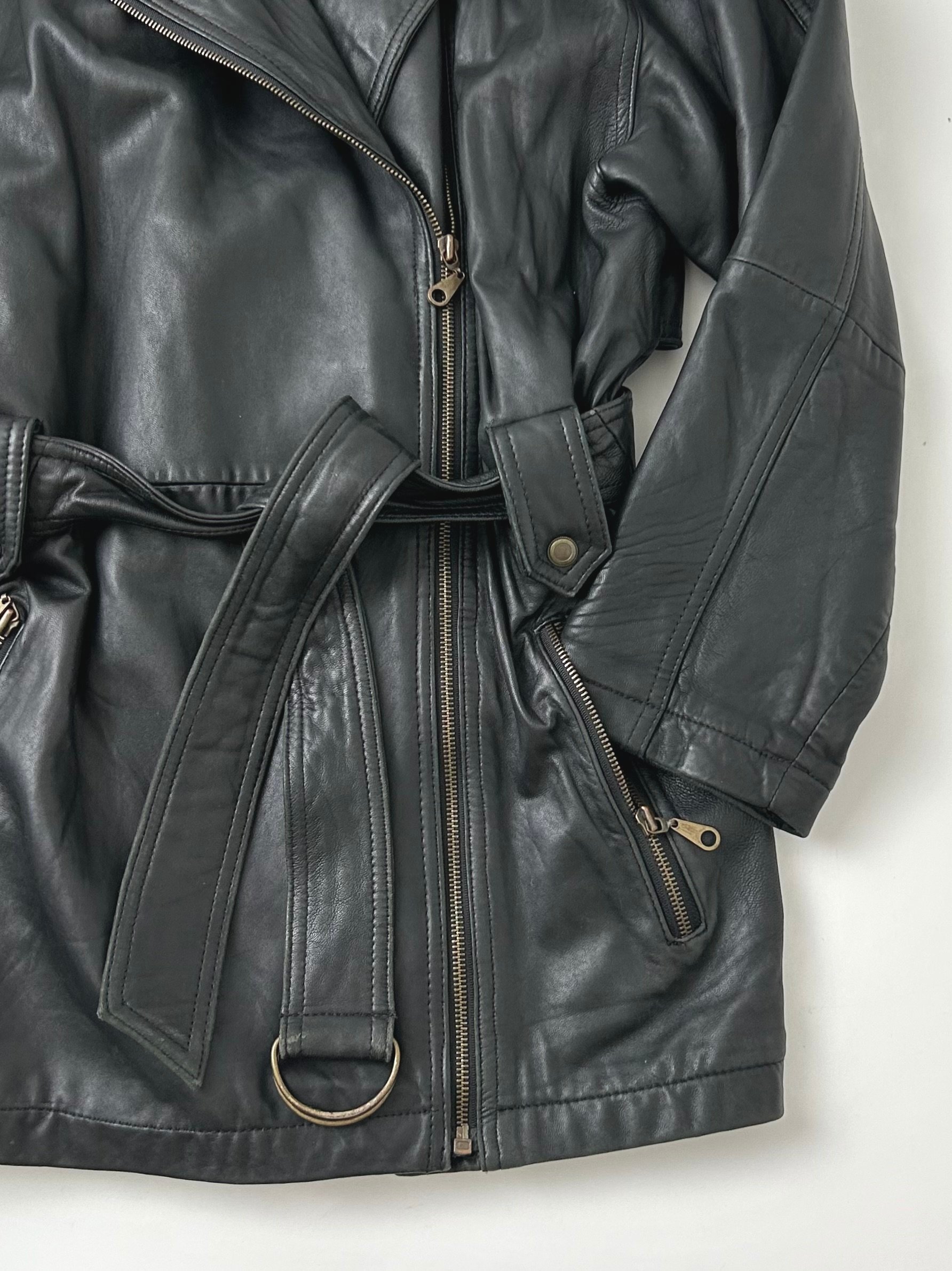 Vintage 90s Express black leather belted jacket