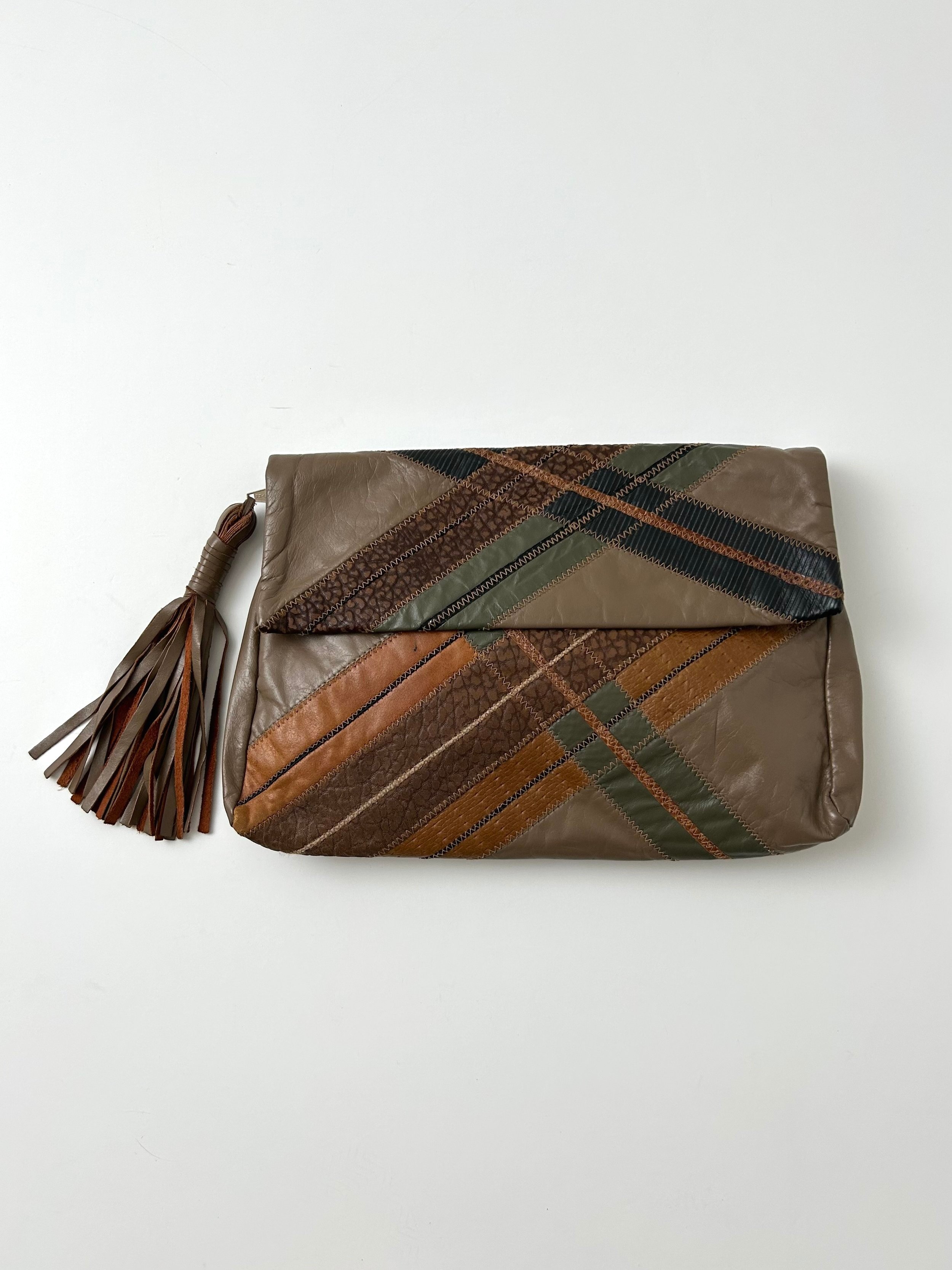 patchwork leather clutch
