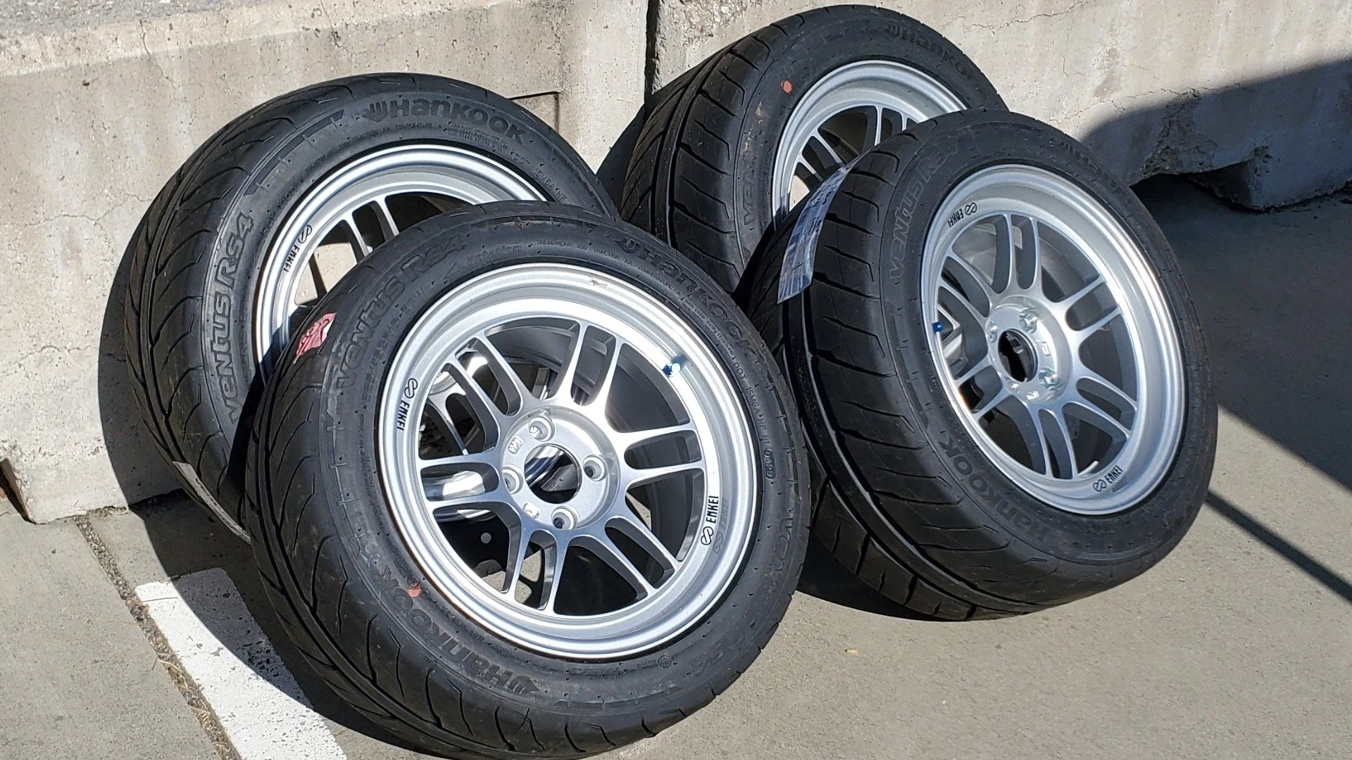 Stack of tires and rims for endurance racing