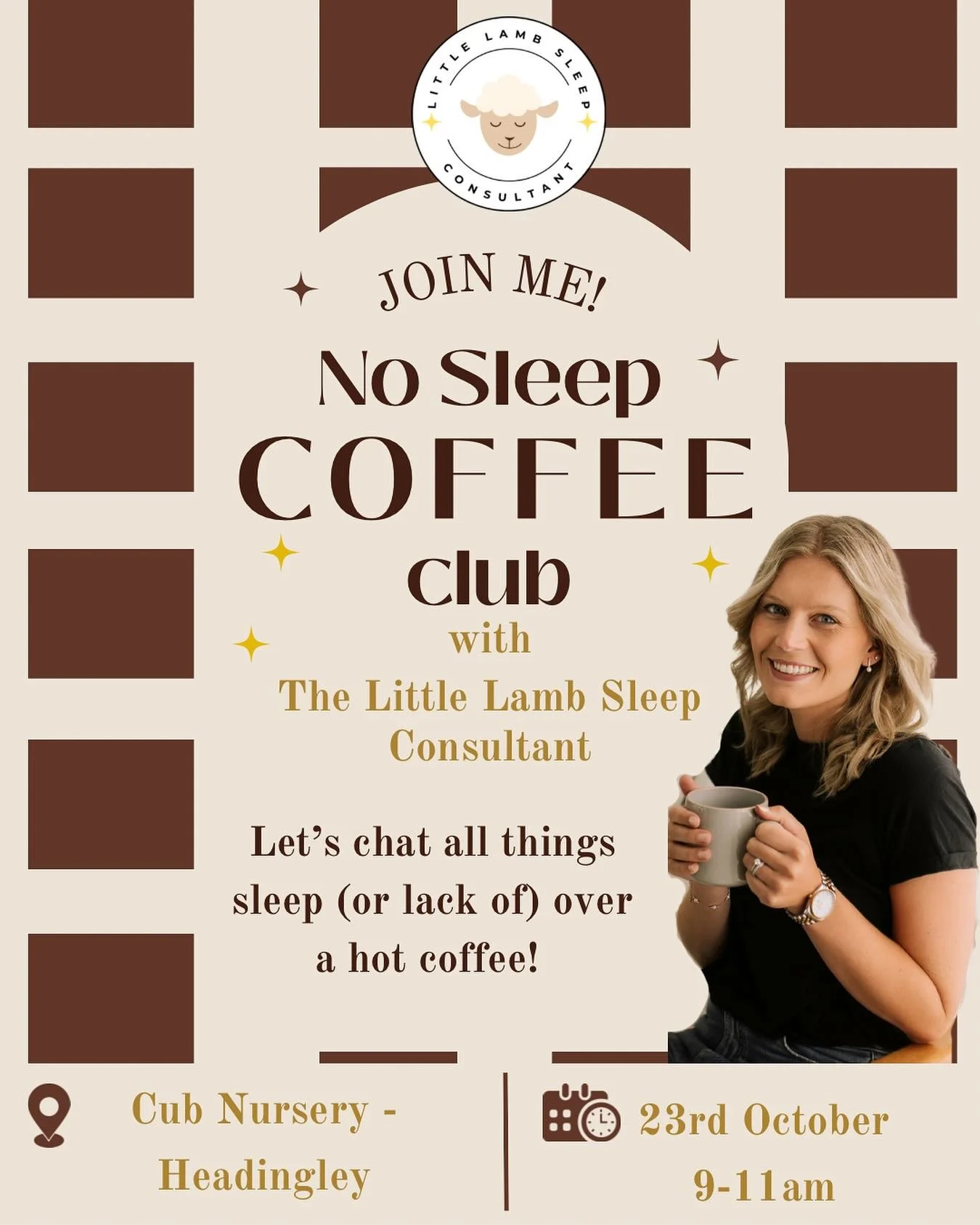 THIS THURSDAY! 🤩
☕️ Local to Leeds? Little one waking throughout the night? 😴 

Join me at the beautiful @the_cub_family in Headingly this Thursday, for my &ldquo;No Sleep Coffee Club&rdquo;! 

Come along for a hot coffee, whilst we chat about what