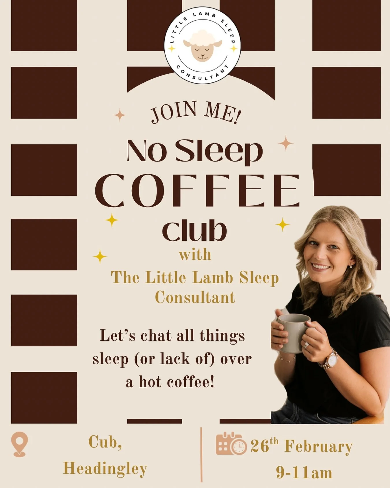😴 Hello Leeds families! Come and join me for my &lsquo;No Sleep Coffee Club&rsquo; at @the_cub_family , Headingley. 

Grab a delicious coffee and come chat all things sleep (or lack of!) in a friendly, judgement free space. Walk away with a clearer 