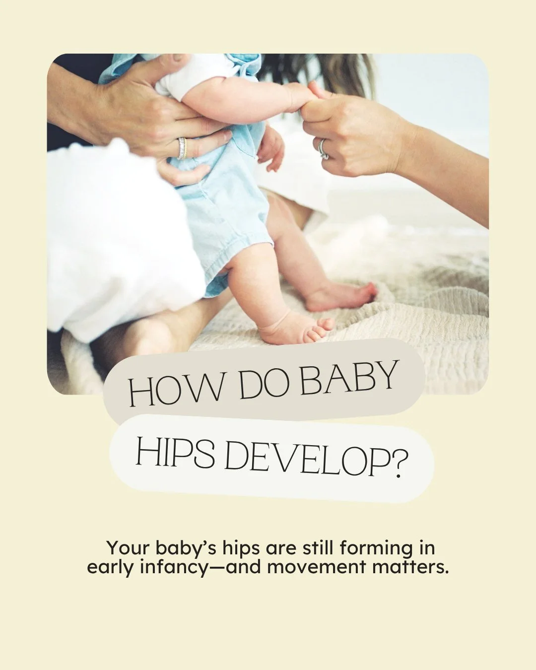 Healthy Hips 🤍

This post is the first in a three-part series on:
1️⃣ How baby hips develop
2️⃣ What can affect hip development
3️⃣ Baby gear + positioning tips

At Movevery, we&rsquo;ve seen an increase in parents reaching out with questions or con