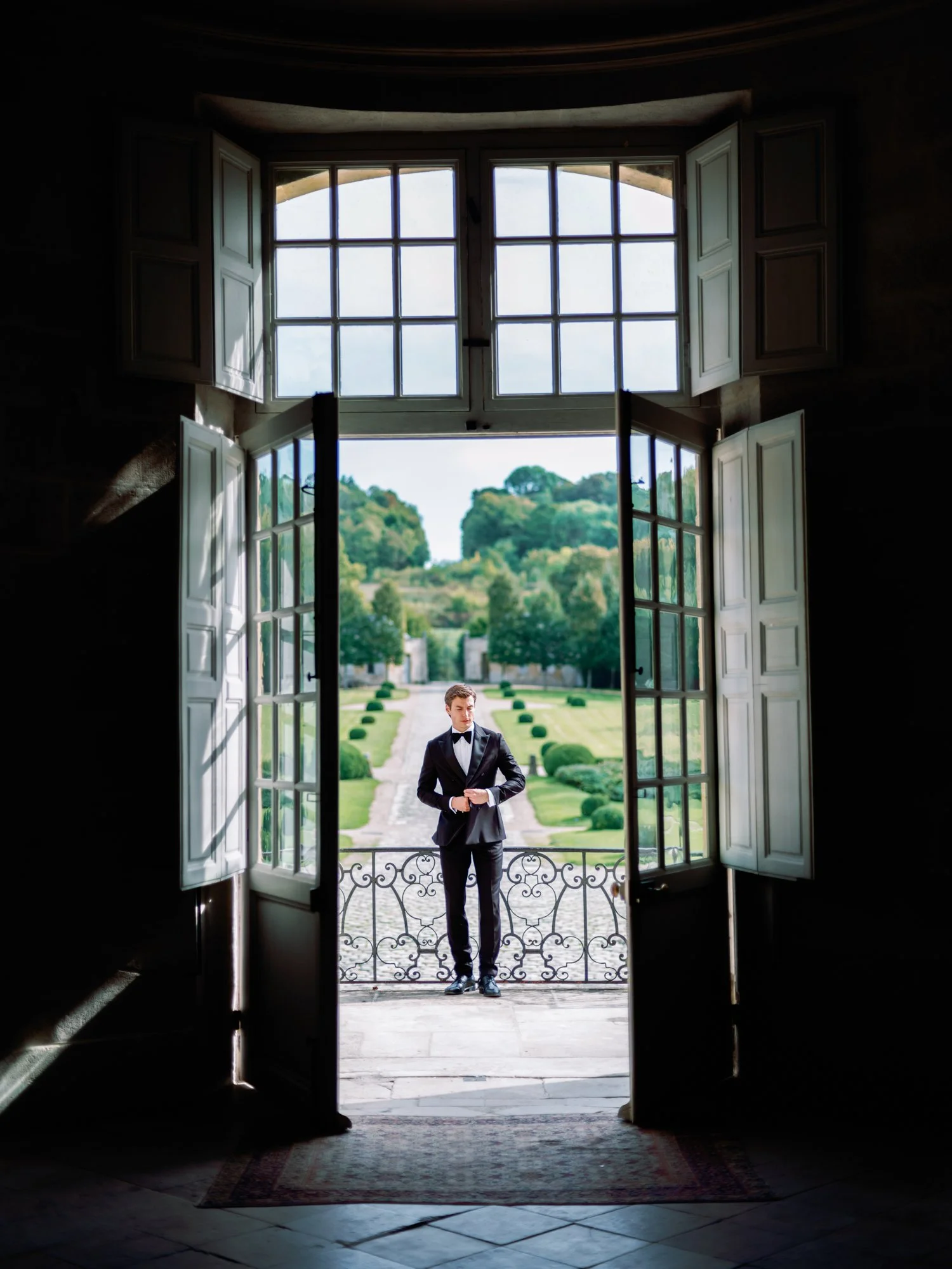 Groom wedding portrait at Chateau De Villette France