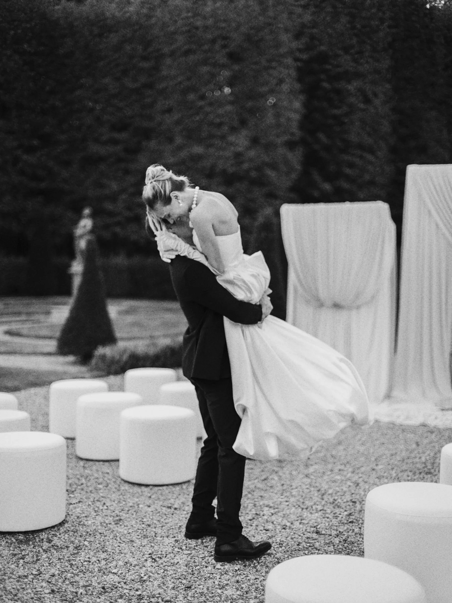 Couple dancing at the ceremony setup at Chateau De Villette France