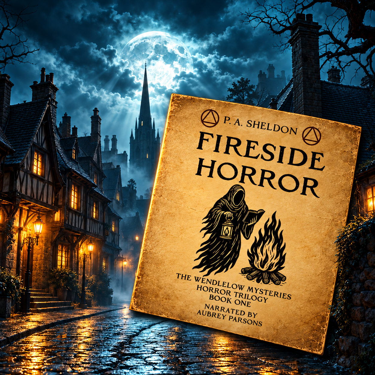 "Fireside Horror" by P. A. Sheldon, book 1 of the Wendlelow Mysteries Horror Trilogy.