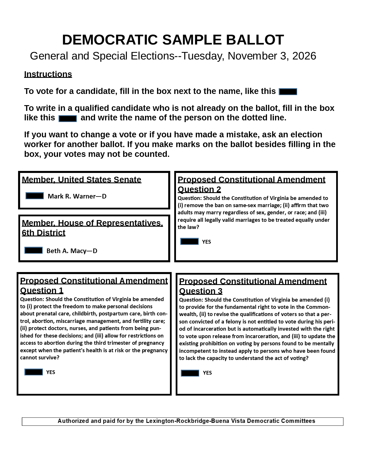 Democratic Sample Ballot 2026 General Election
