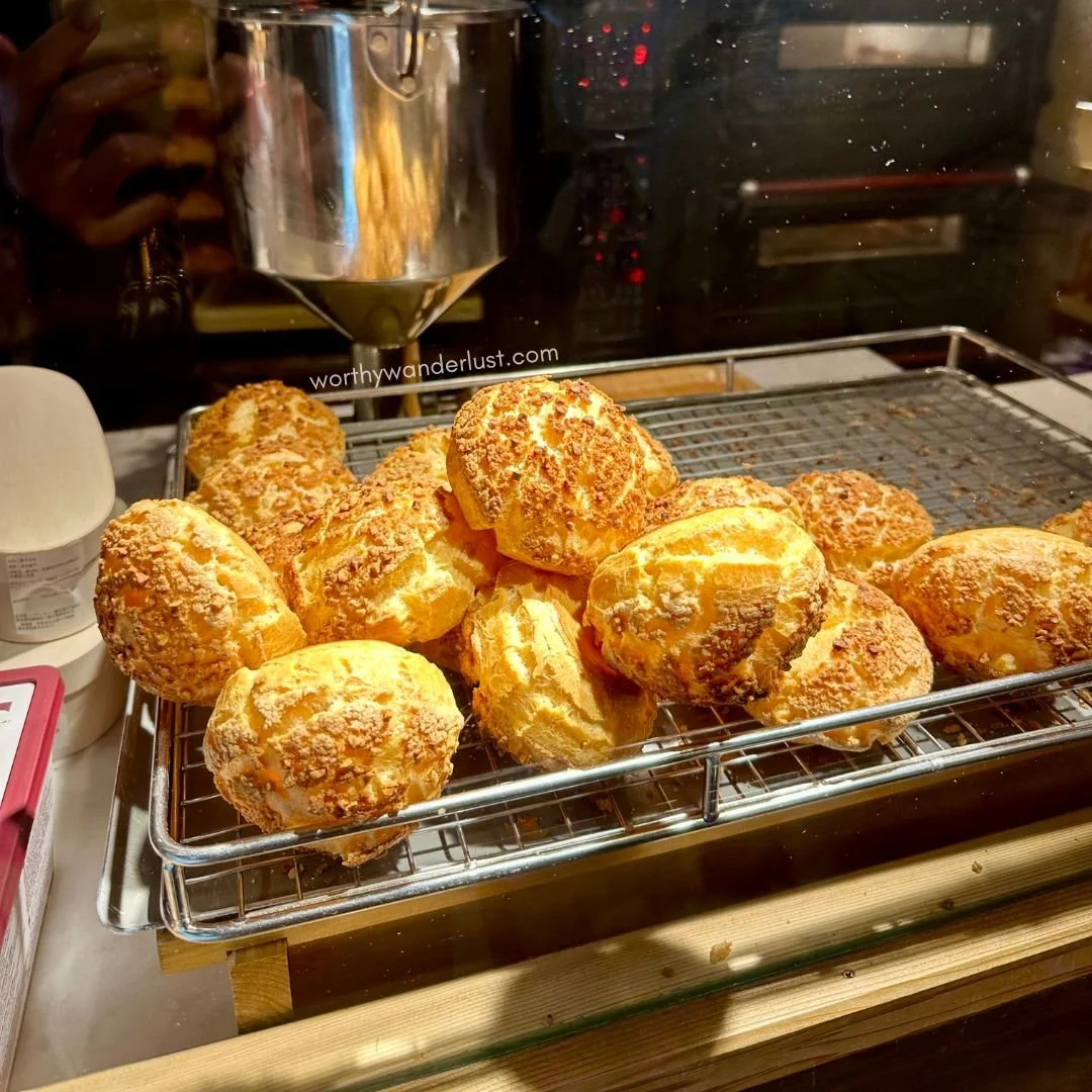 A tray of choux buns at Patisserie Roku, Kurokawa Onsen