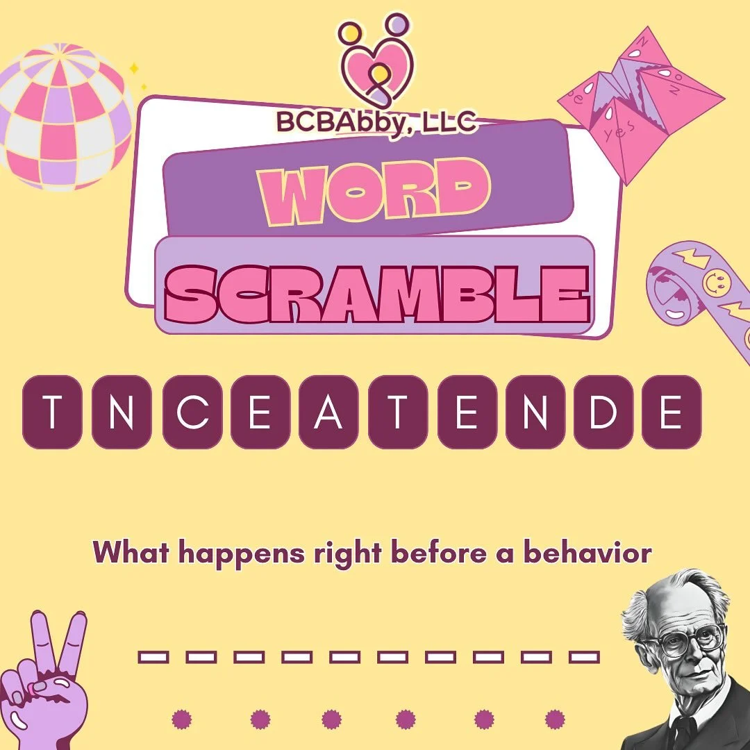 🔎 Hint Hint: It&rsquo;s the event that sets the stage for a behavior🎭 Drop those answers in the comments below 

Follow us for more ABA content to help you study 📚 

#aba #bcba #bcbabby #appliedbehavioranalysis