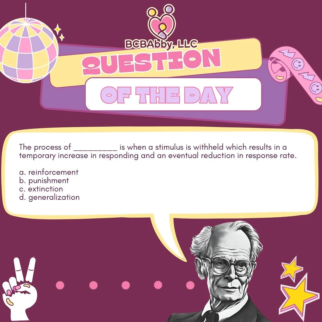 Hint Hint🔍This process often starts with a burst of behavior before it slows down; Drop those answers ⬇️ 

#aba #bcba #bcbabby #appliedbehavioranalysis