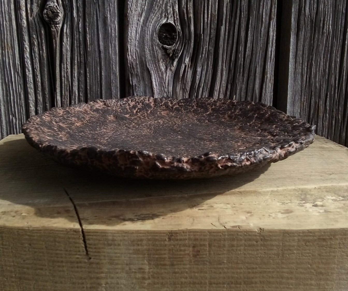 Paper mache plate black brown textured decorative handmade tray