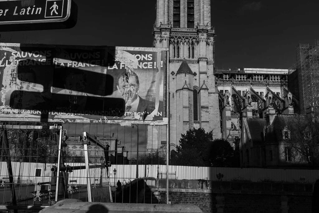 High contrast photo of Notre Dame in Paris in street photography style by Photographer in Brussels Sander de Wilde