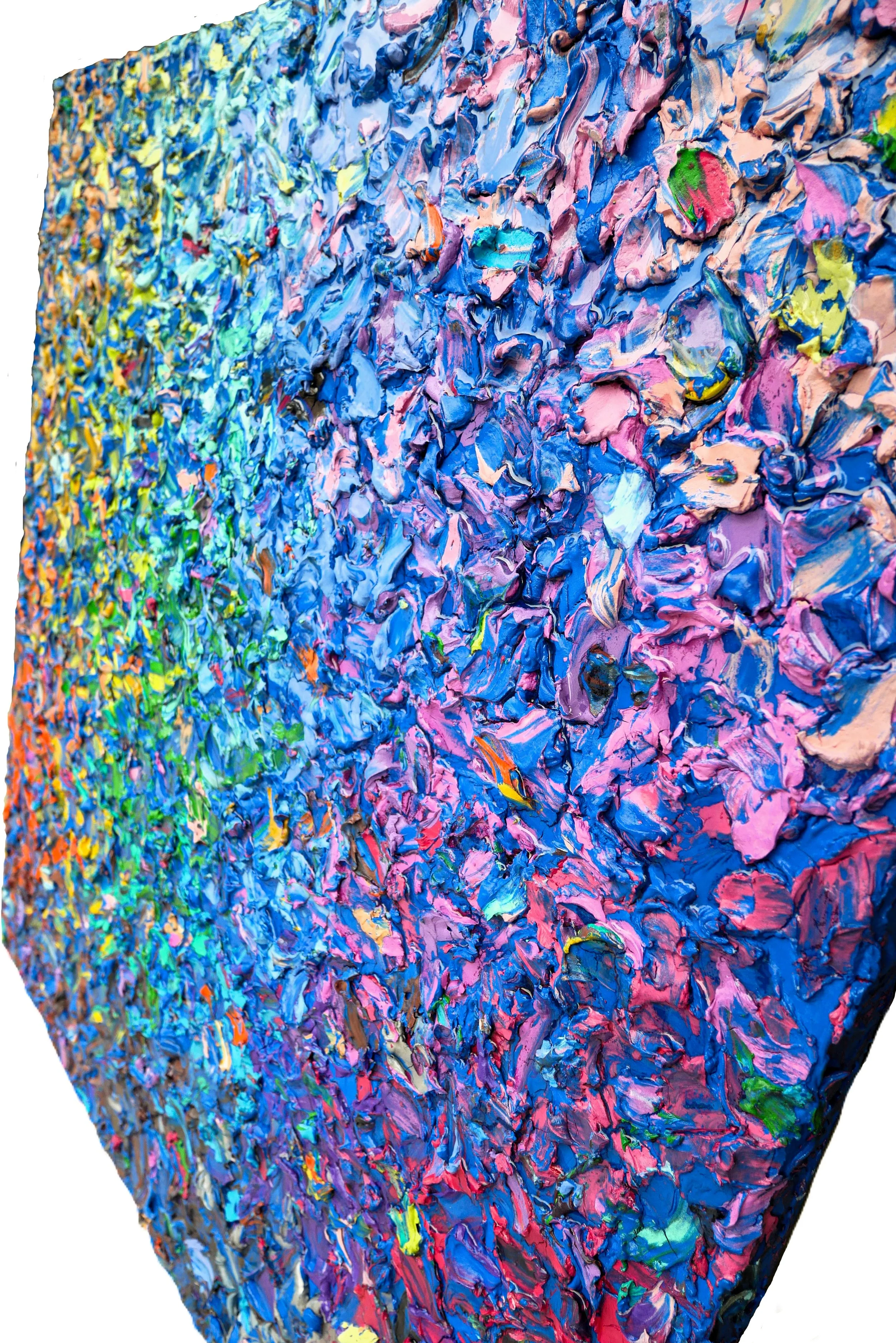 "Blue Jukes" - 36" x 36" x 2" - Joint compound, acrylic, & resin on canvas.