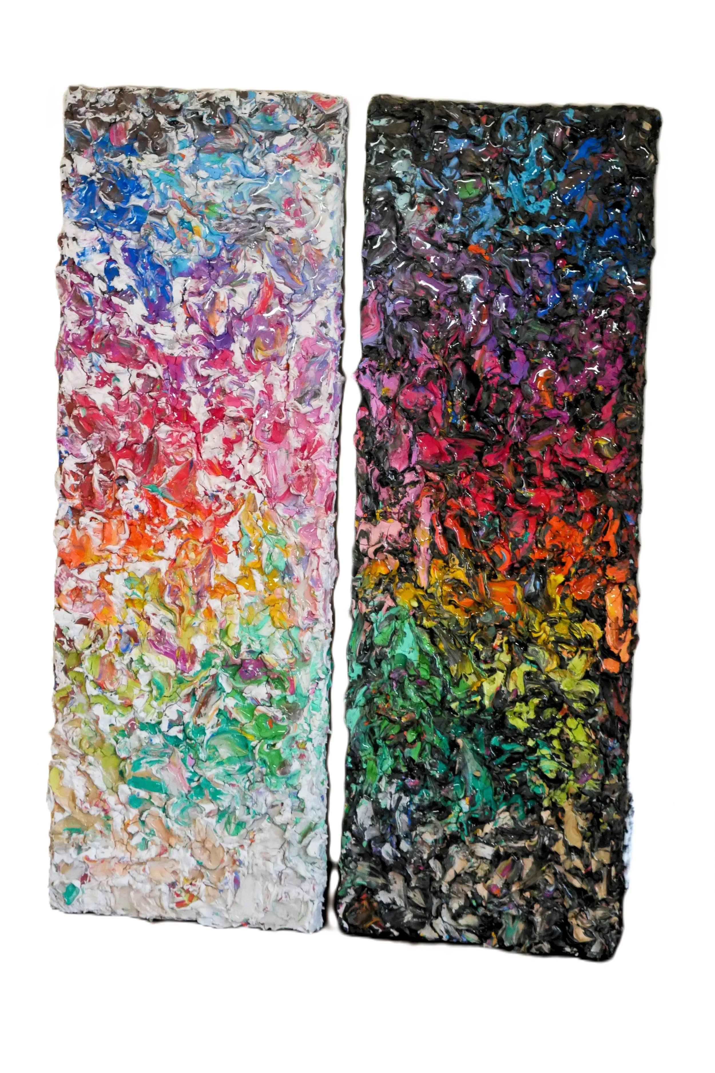 "Pan's Lagoons" - Each: 12.5" x 36" x 2" - Joint compound, acrylic, & resin on canvas.