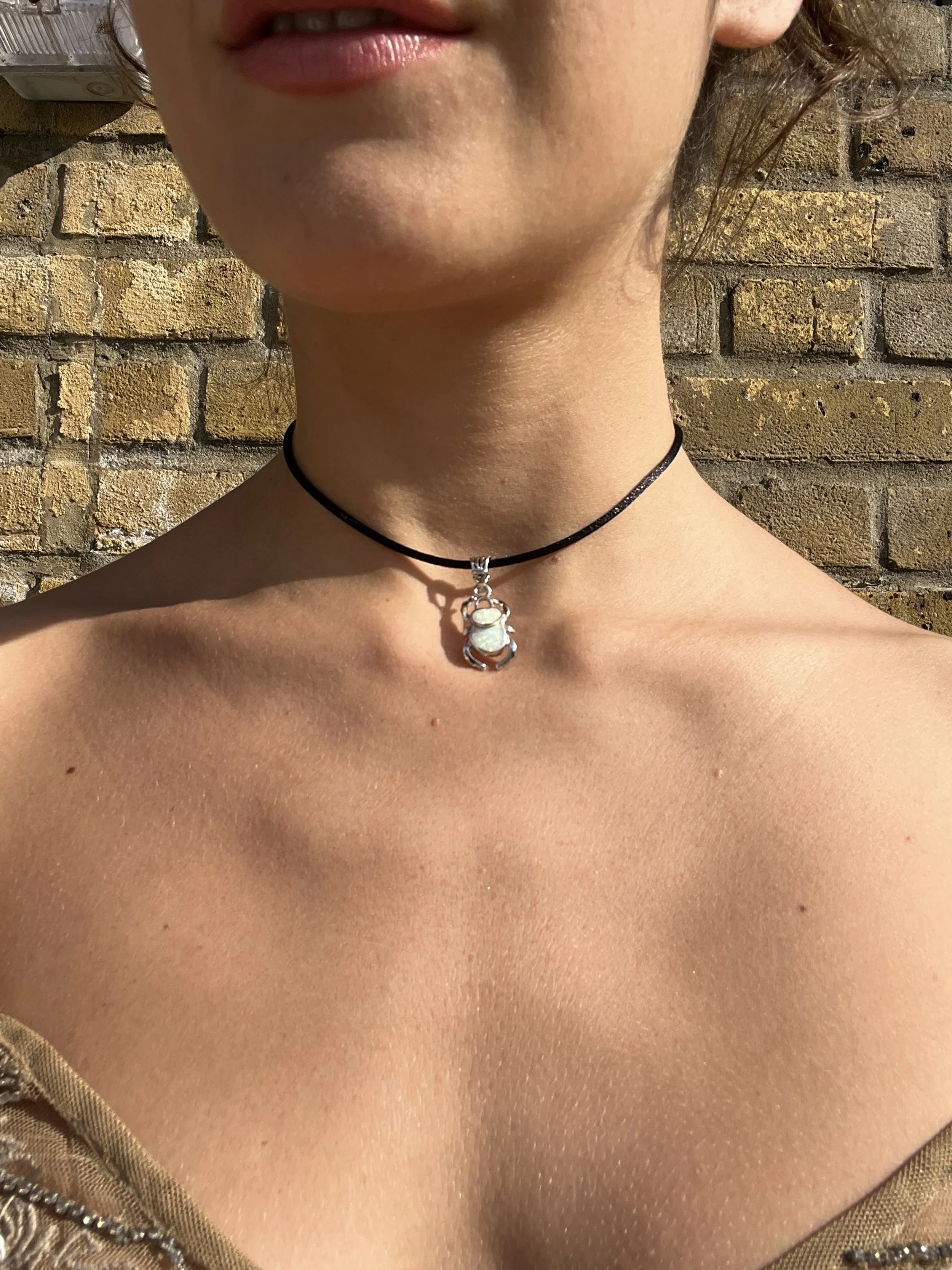 White scarab choker