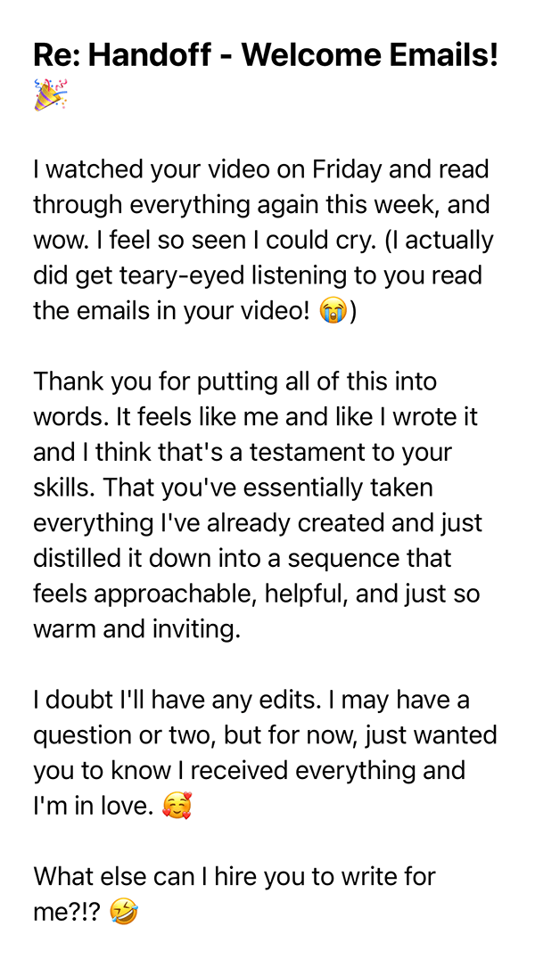 Testimony from Katelyn Denning saying she cried when she read the email copy Sarah wrote for her and what else can she get Sarah to write next.