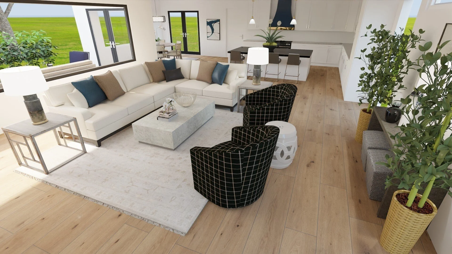 interior design ethan allen layout floor plan 3d rendering modern farmhouse living room kitchen great room