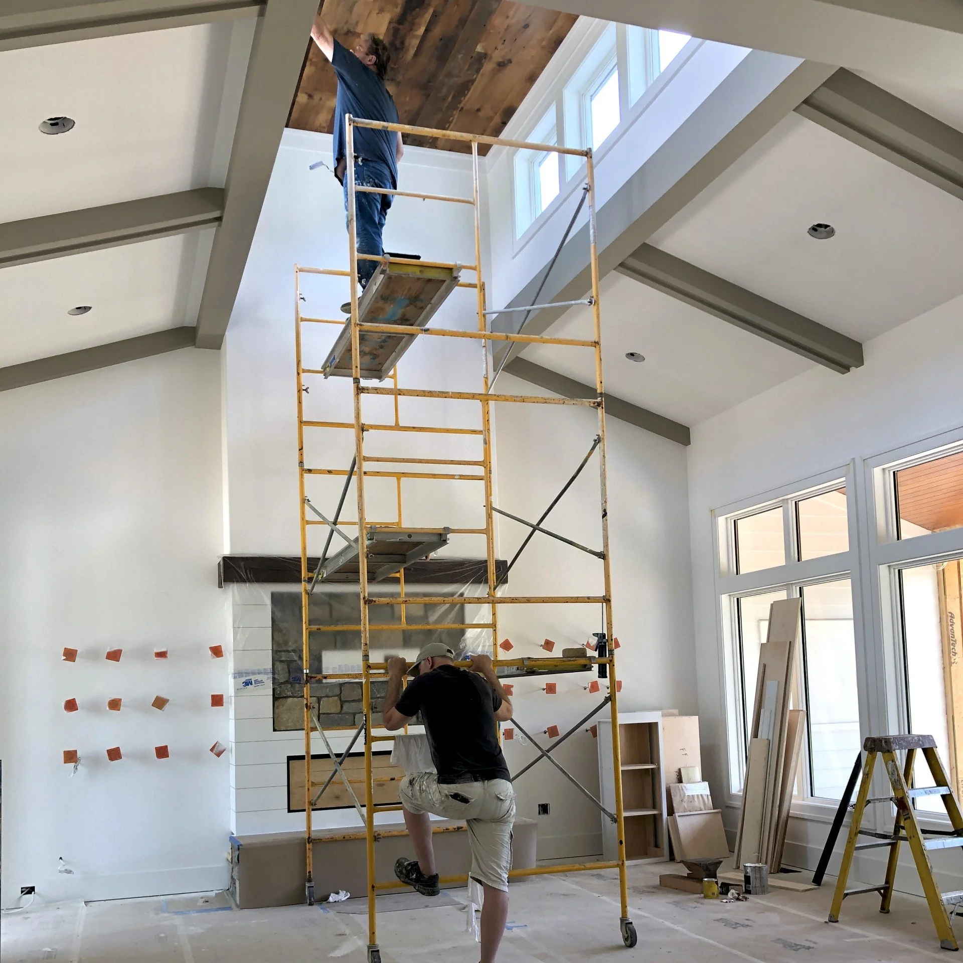 interior design ethan allen construction wood ceiling painted beams scaffolding vaulted ceilings