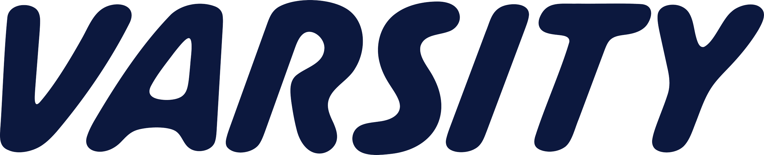 The word 'VARSITY' in large, navy-blue, stylized font.