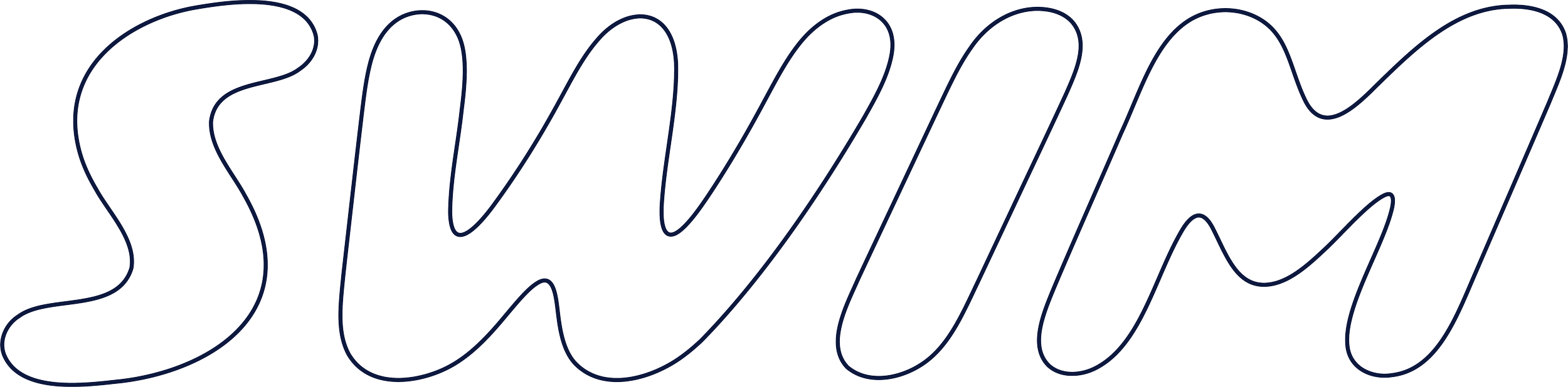 Navy outline of bubble, italic text that reads 'SWIM'.