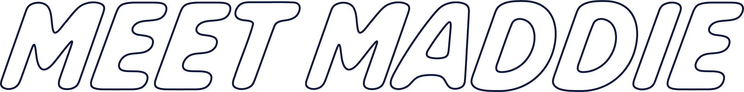 Navy outline of bubble letters that say 'MEET MADDIE".