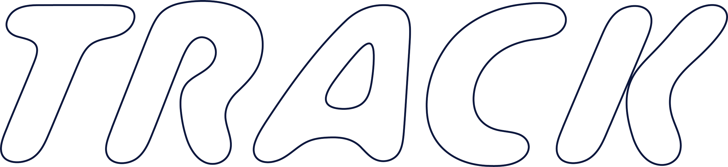 The word "TRACK" written in large, stylized, bubble font with a navy outline.