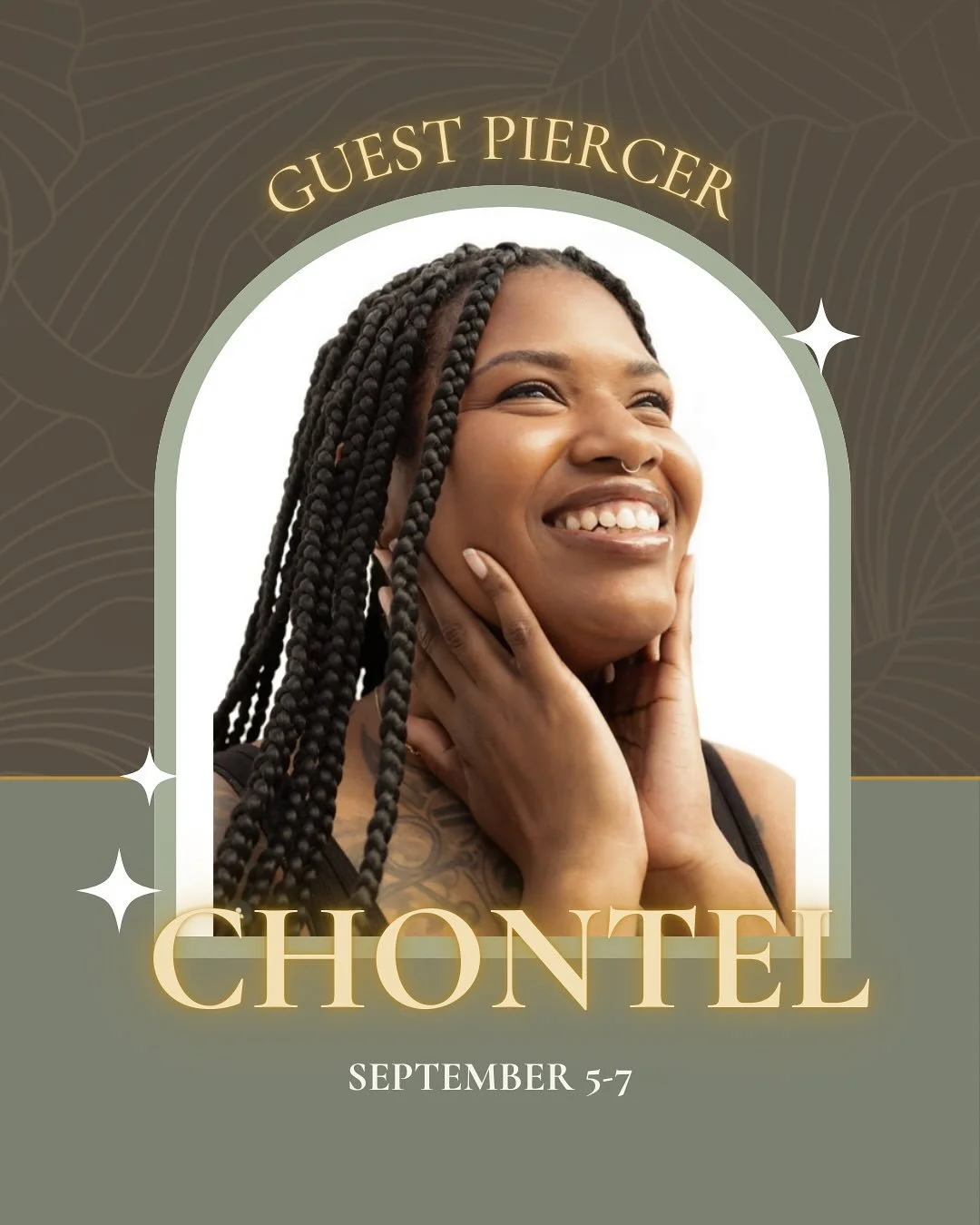For client appreciation weekend, we&rsquo;re bringing back one of your favorite guest piercers, Chontel! 🎉✨ 

Chontel is an artist from Atlanta, currently based in Los Angeles, and has been professionally piercing since 2006. She is a huge fan of cu