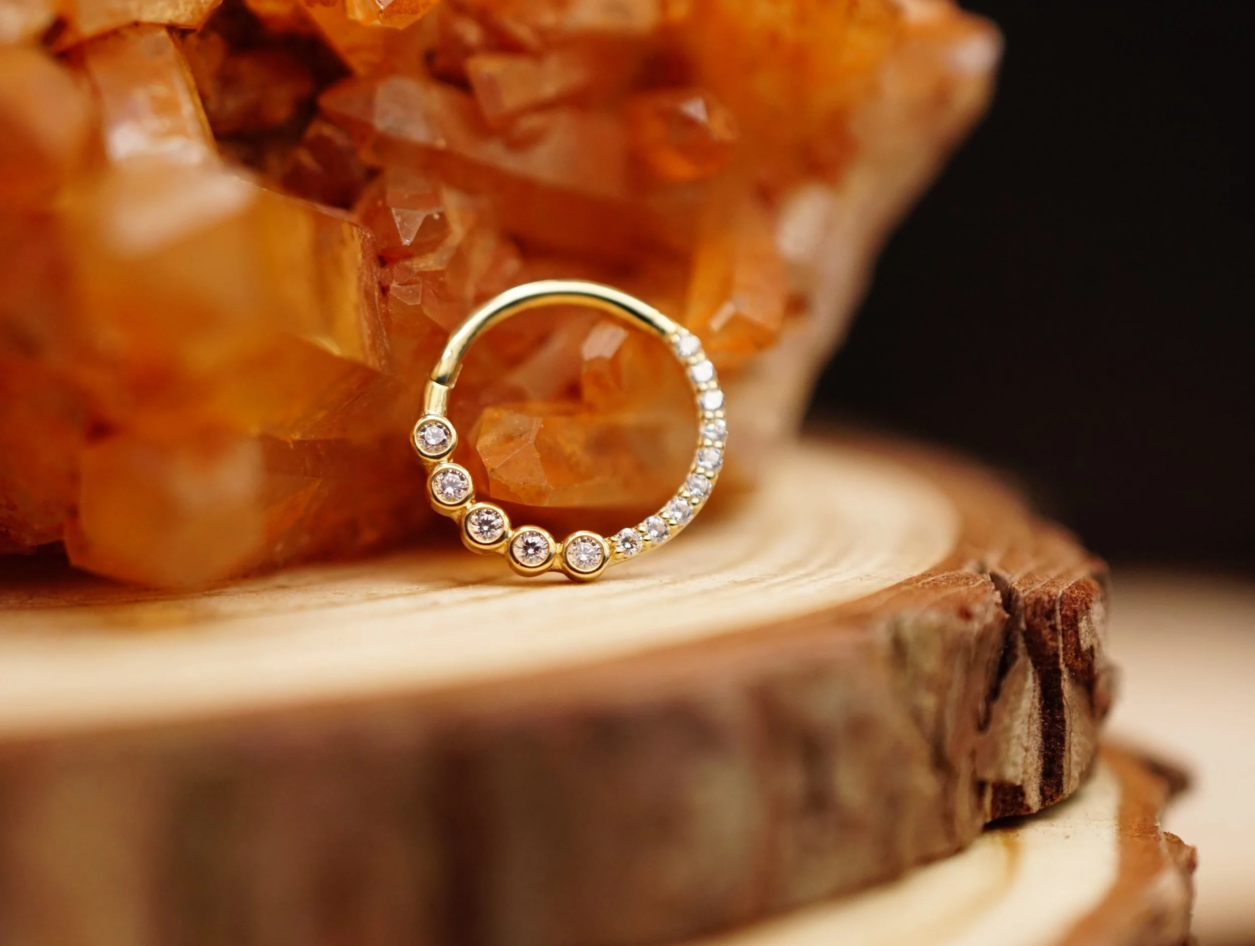 Meet the &ldquo;Front Row&rdquo; clicker by @emberbodyjewelry! 

A 14kt gold clicker that features half bezel set stones and half prong set stones, so you can get the best of both worlds. A perfect fit for a septum or daith piercing. ✨

#ceremonypier