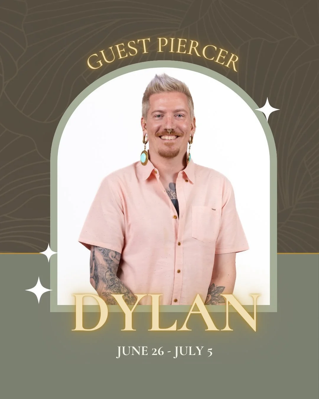 While Dean &amp; Kookie are out of town, Dylan will be here taking care of ya&rsquo;ll, along with Ari, Wren and V! ✨

Dylan is a Colorado based traveling piercer and APP @safepiercing member who specializes in gold jewelry curations. Book with Dylan