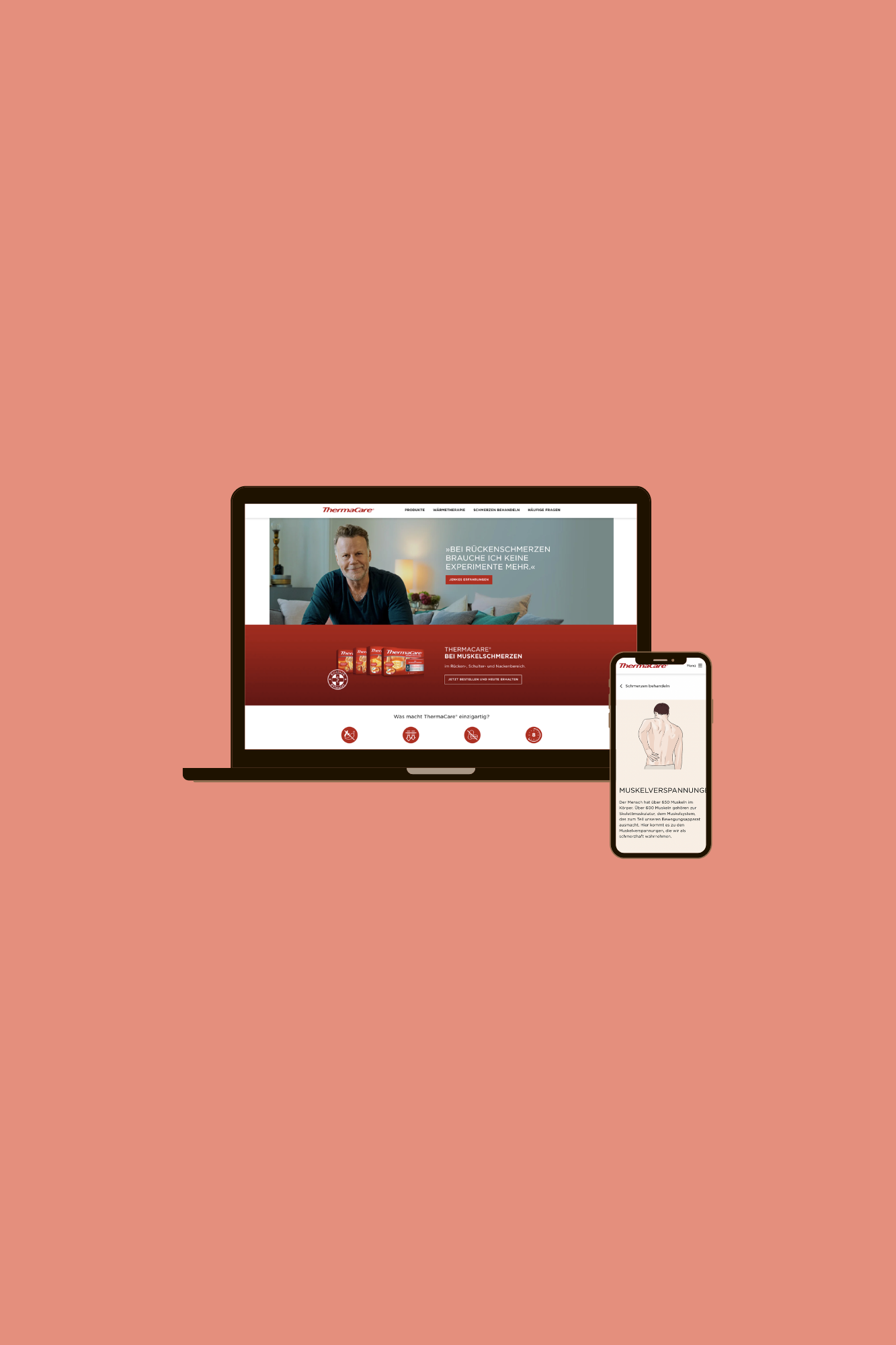 Laptop und Smartphone mit jeweils einem Screenshot von der ThermaCare Website