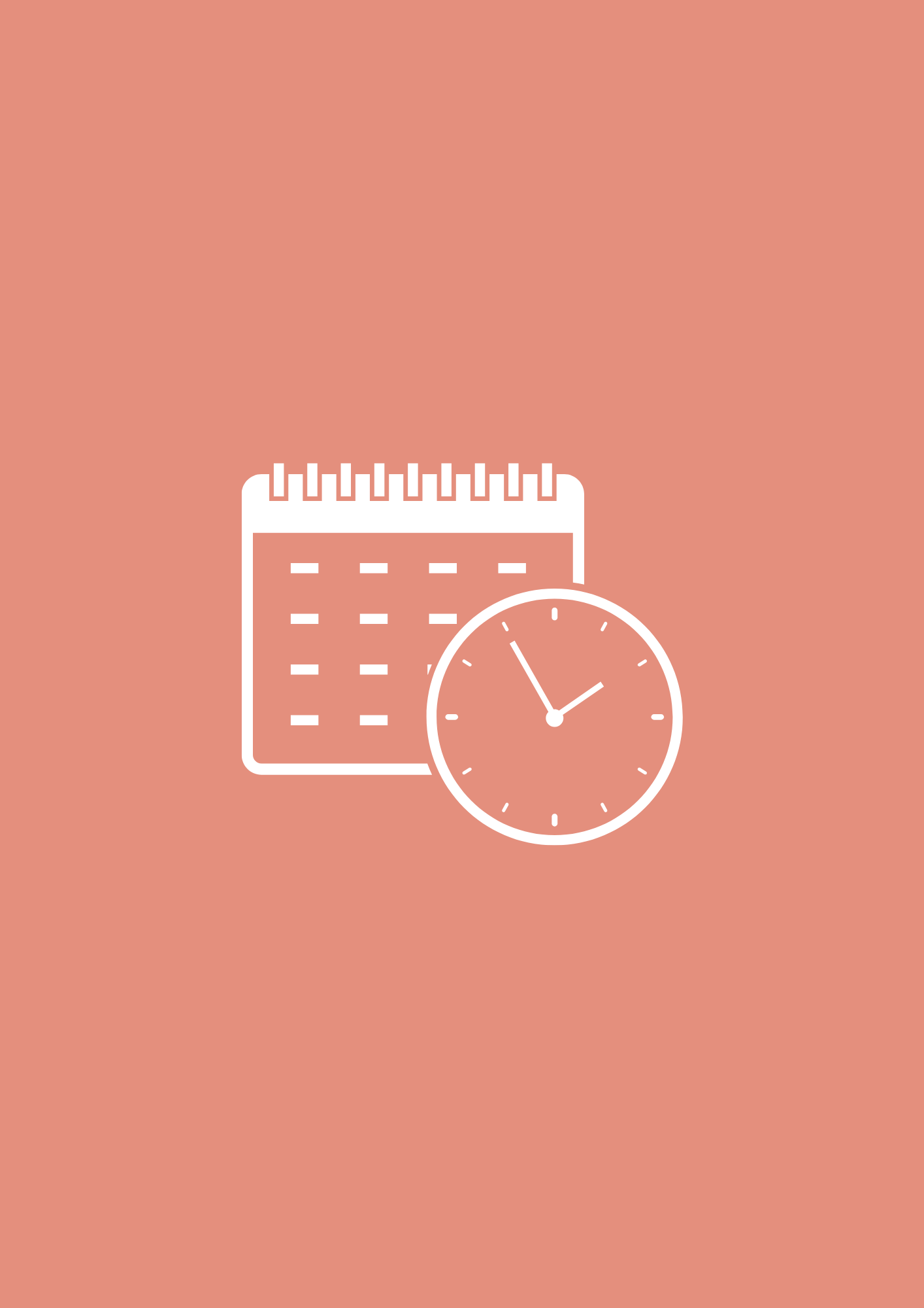 Ein Kalender und ein Uhr Icon in weiß auf pinken Hintergrund