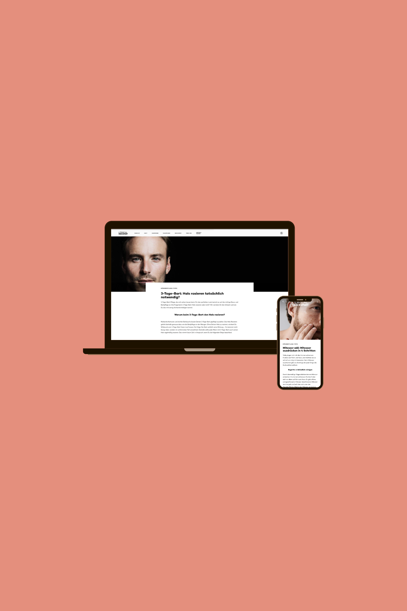 Laptop und Smartphone mit jeweils einem Screenshot von der Men Expert Website