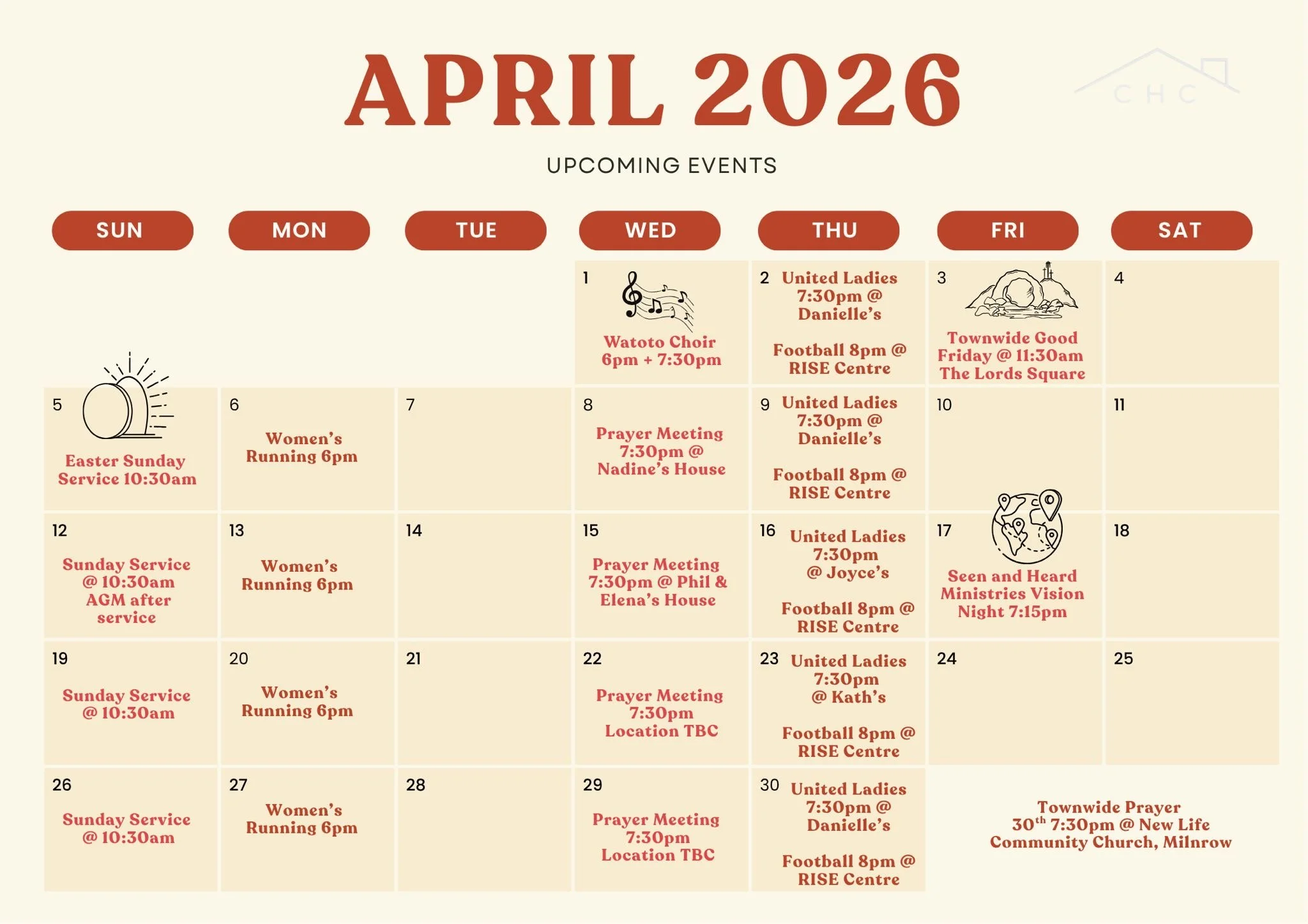 Church events - April 