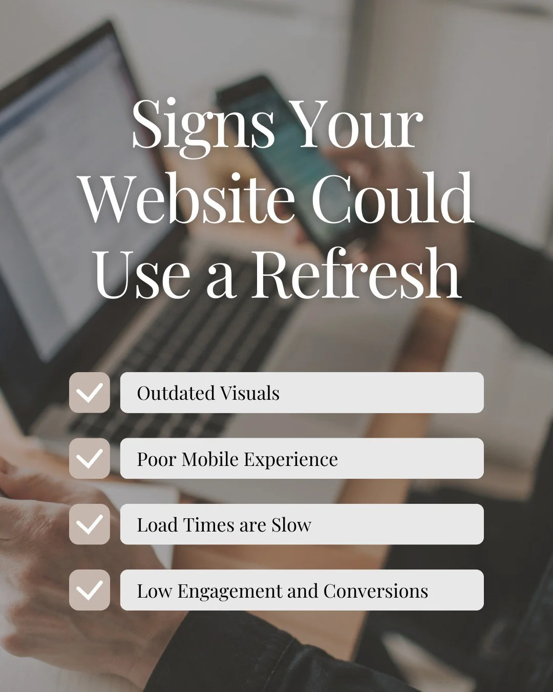 Is your website feeling a little outdated? 💻

Regular maintenance, as simple as refreshed visuals and updated content, will ensure your site remains polished, engaging, and effective for visitors. 🚧 A strategic refresh can strengthen your online pr