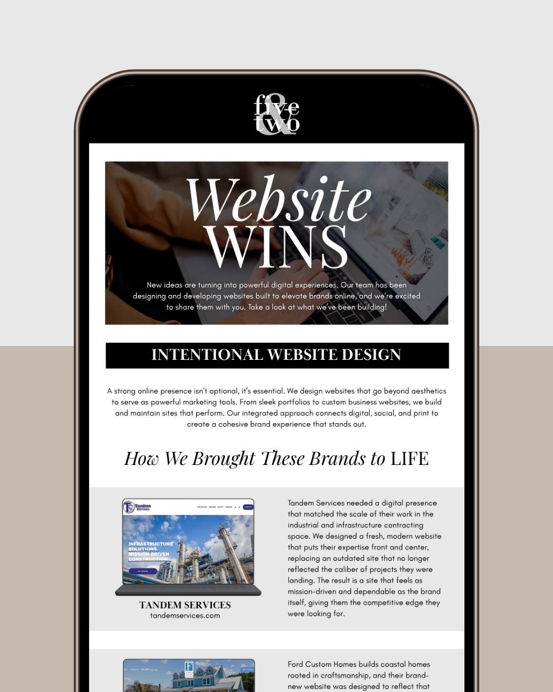 There's always something new happening at Five &amp; Two Marketing! 📝

Our quarterly newsletter is where we share the stories behind our latest projects, agency updates, creative highlights, and a few marketing tips along the way. Join our email lis