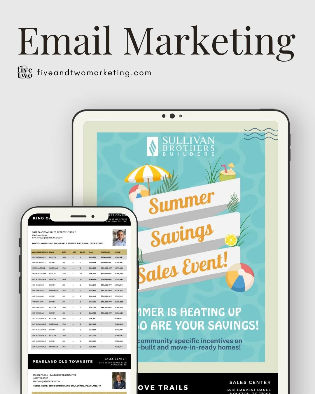 Stay connected with strategic email marketing. 📧 A well-designed email does more than share updates, it can drive engagement and keep your brand top of mind. For Sullivan Brothers Builders, our email campaigns highlight multiple communities in a sin