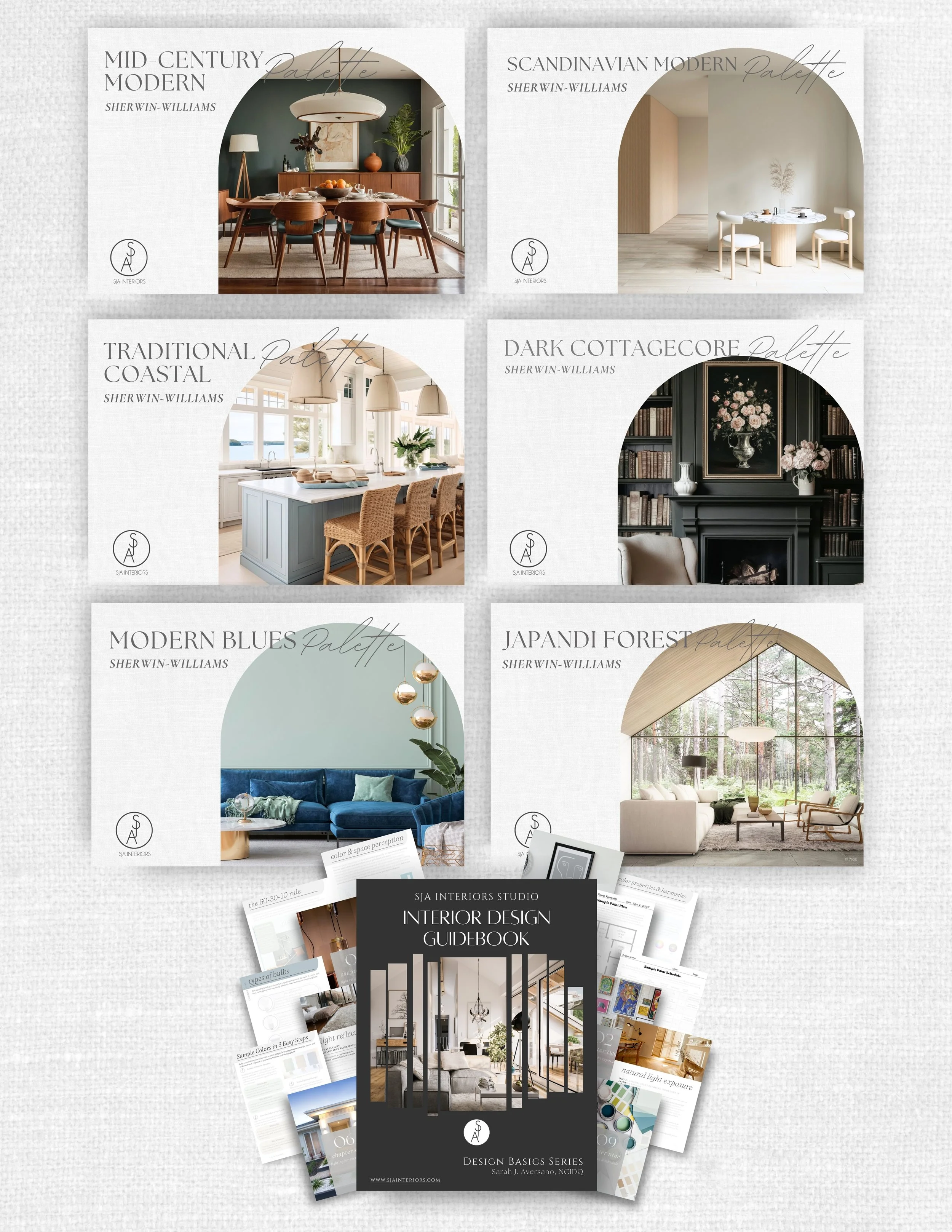 SJA Interiors curated paint color palettes and interior design guides featuring coordinating whole-home color schemes.