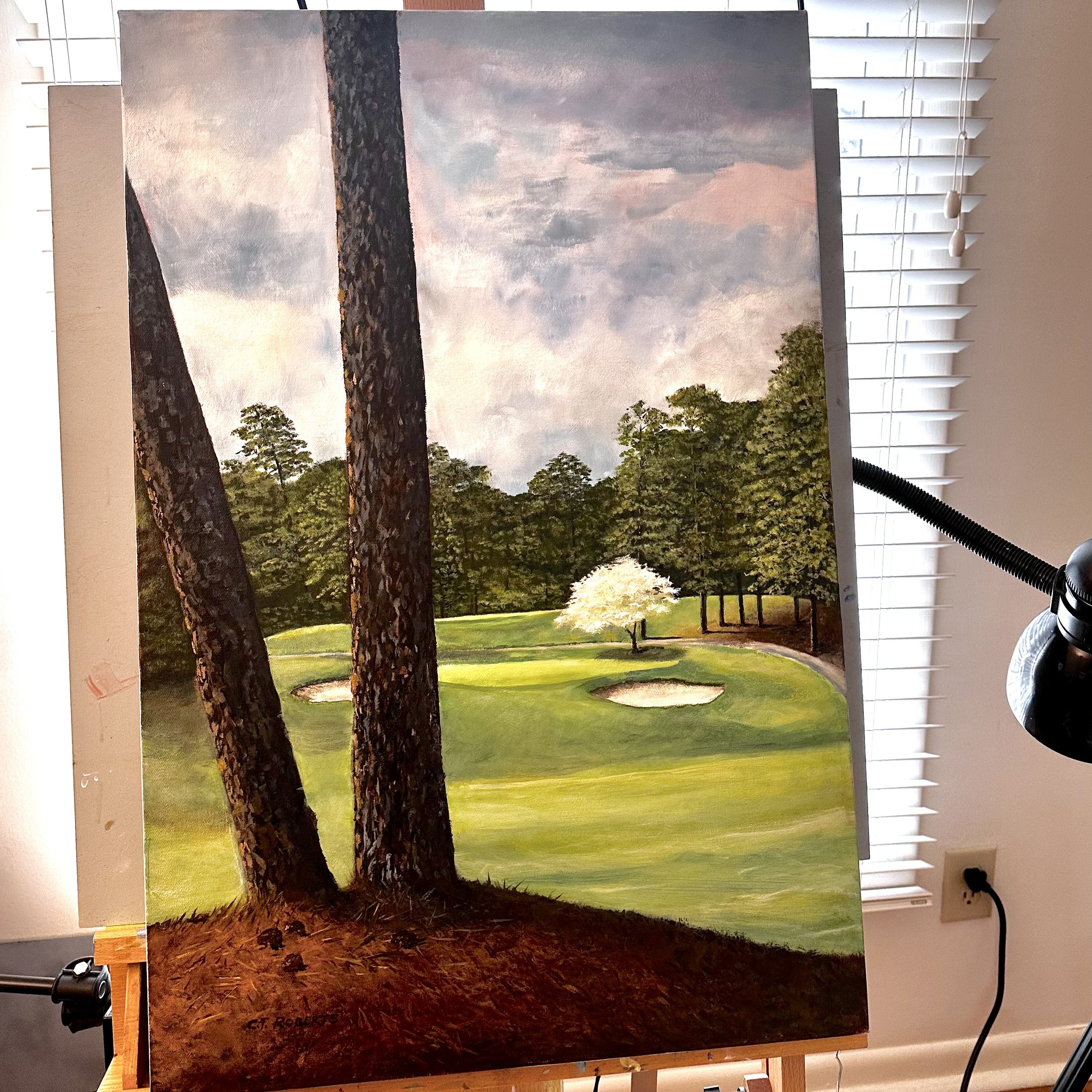 Spring golf, nature painting, Charlie Roberts Art, landscape art