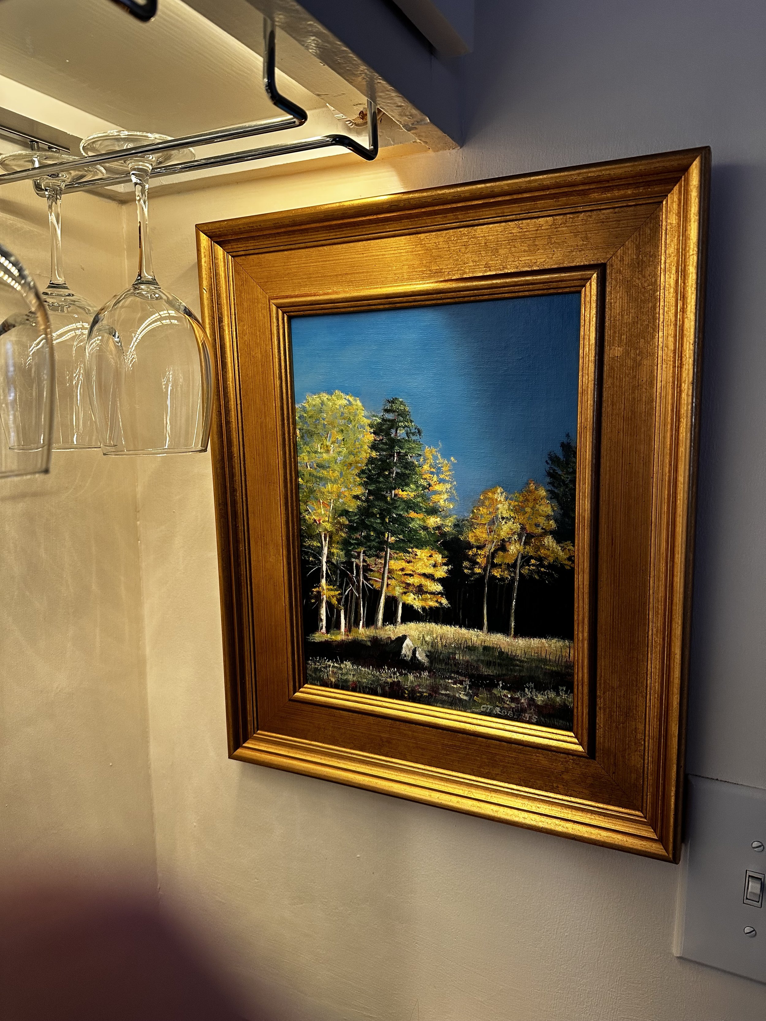 Blue Sky, Mount Washington, fall foliage, landscape painting, autumn colors, vibrant art, Charlie Roberts art