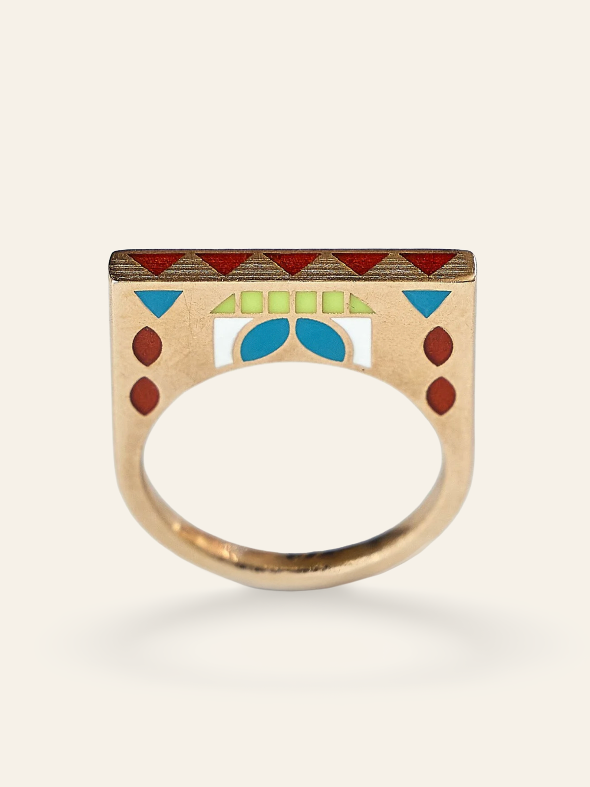 14K Gold Double Sided Enamel Temple Design Stacking Ring