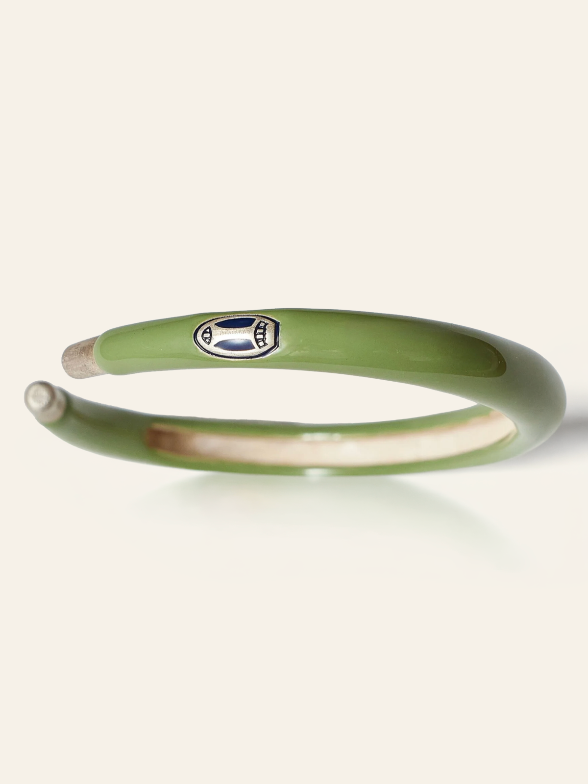Sterling Silver Mossy Green Enamel Coated Cuff with Mini Scarabs