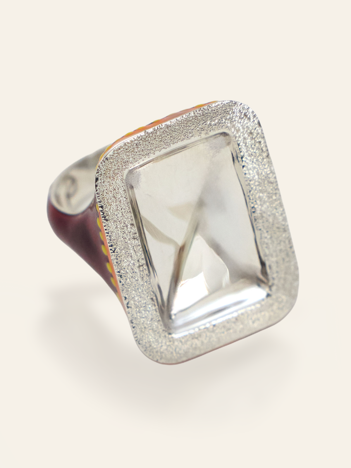 Sterling Silver Enamel Mirror Signet Ring by Elaine Chong Designs, Angled  Front View