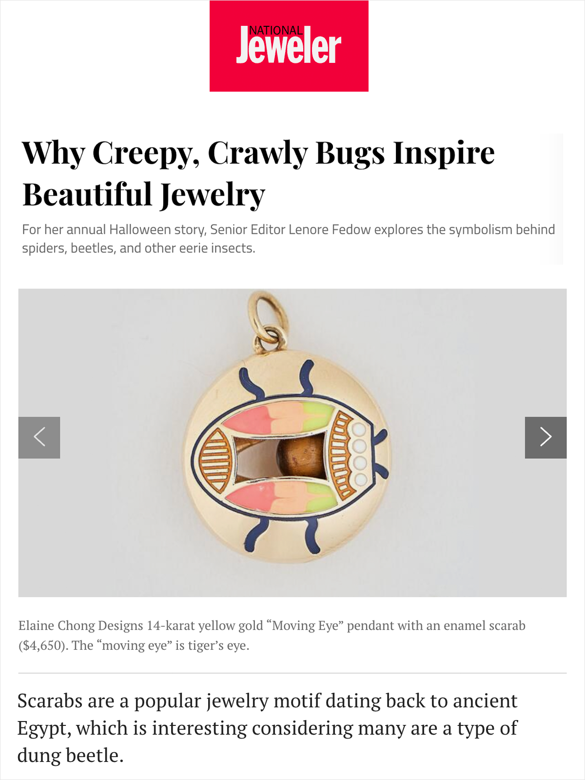 NATIONAL JEWELER, October 29, 2025. Selected as a featured designer by Lenore Fedow