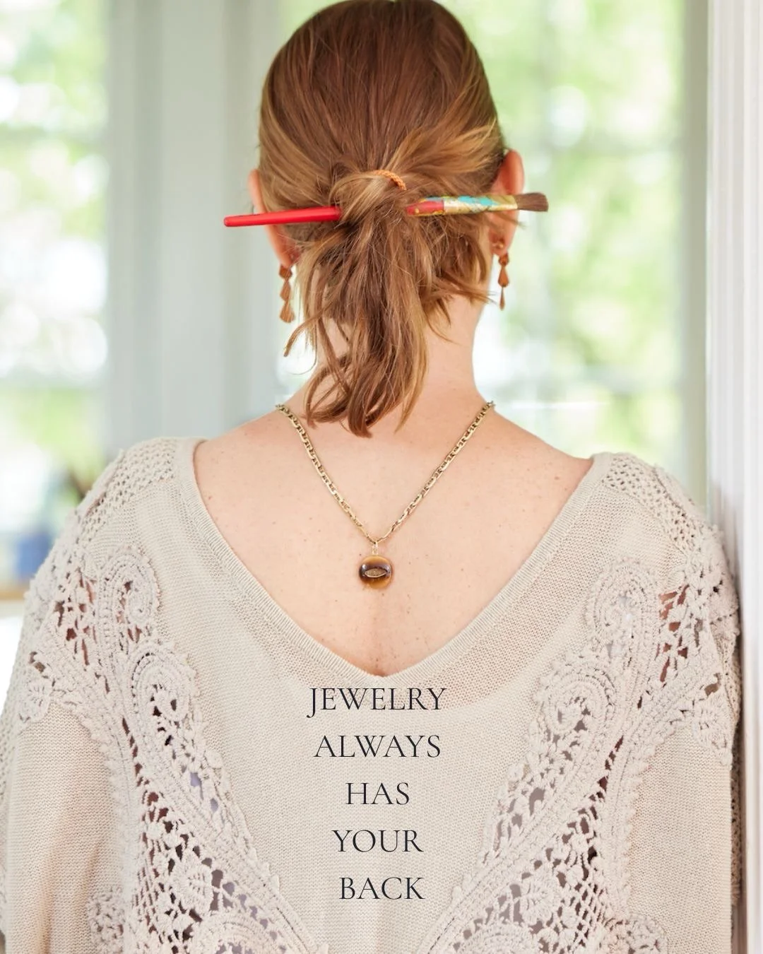 Jewelry always has your back.
On the back of this pendant, in my own handwriting, it says:
I see you in me.
The eye has been worn for protection, devotion, luck, and remembrance for centuries. This is my version of that story.