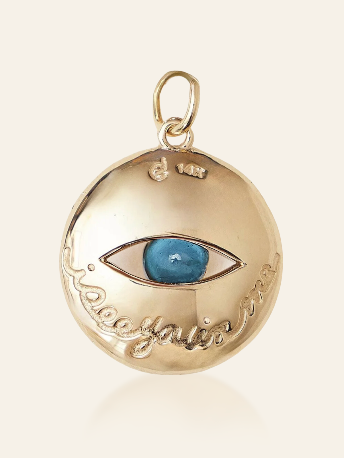 14K Gold Multi-Eye Enamel Pendant with Moving Gemstone, London Blue Topaz (back)
